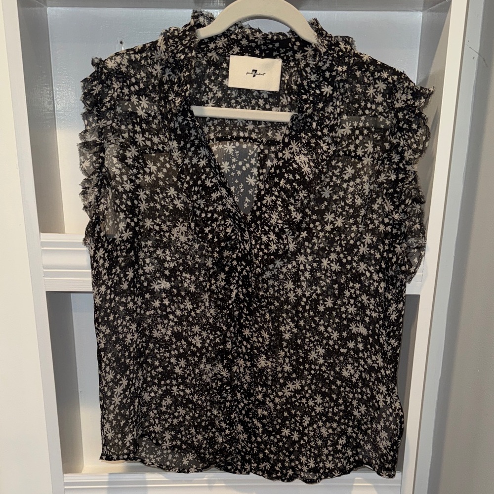 7 For All Mankind Black and White Floral Blouse
